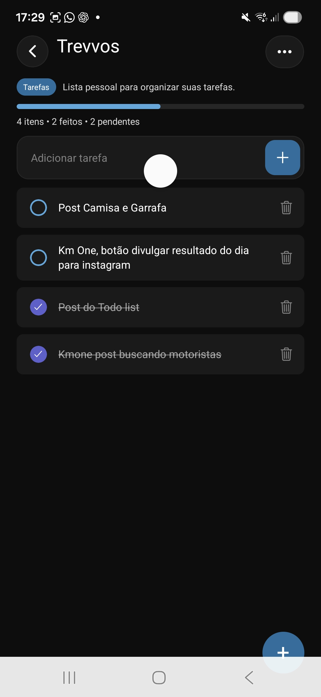 Lista de tarefas no Trevvos Flow